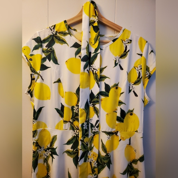 Easy Peasy, Lemon Squeezy! Cute vintage style swing dress - lemon print - size L - Picture 5 of 7